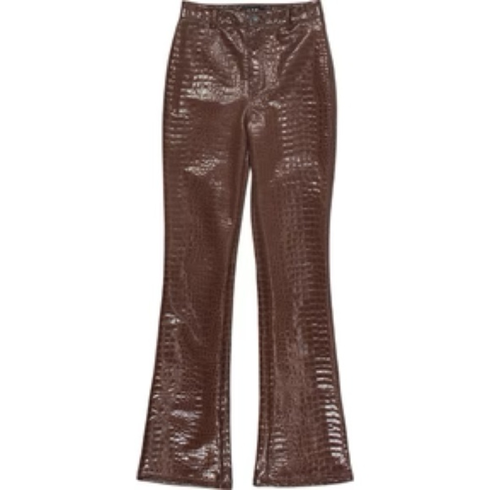 MOTEL brown croc print trousers small flare leg